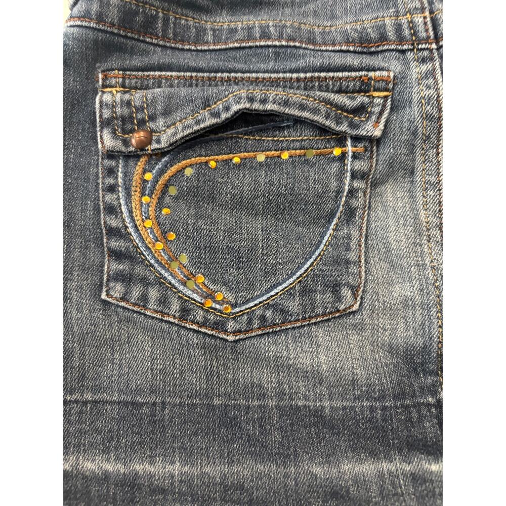 Candies Y2K micro mini denim skirt sz 0 blue pocket embellished retro unique - Picture 9 of 9
